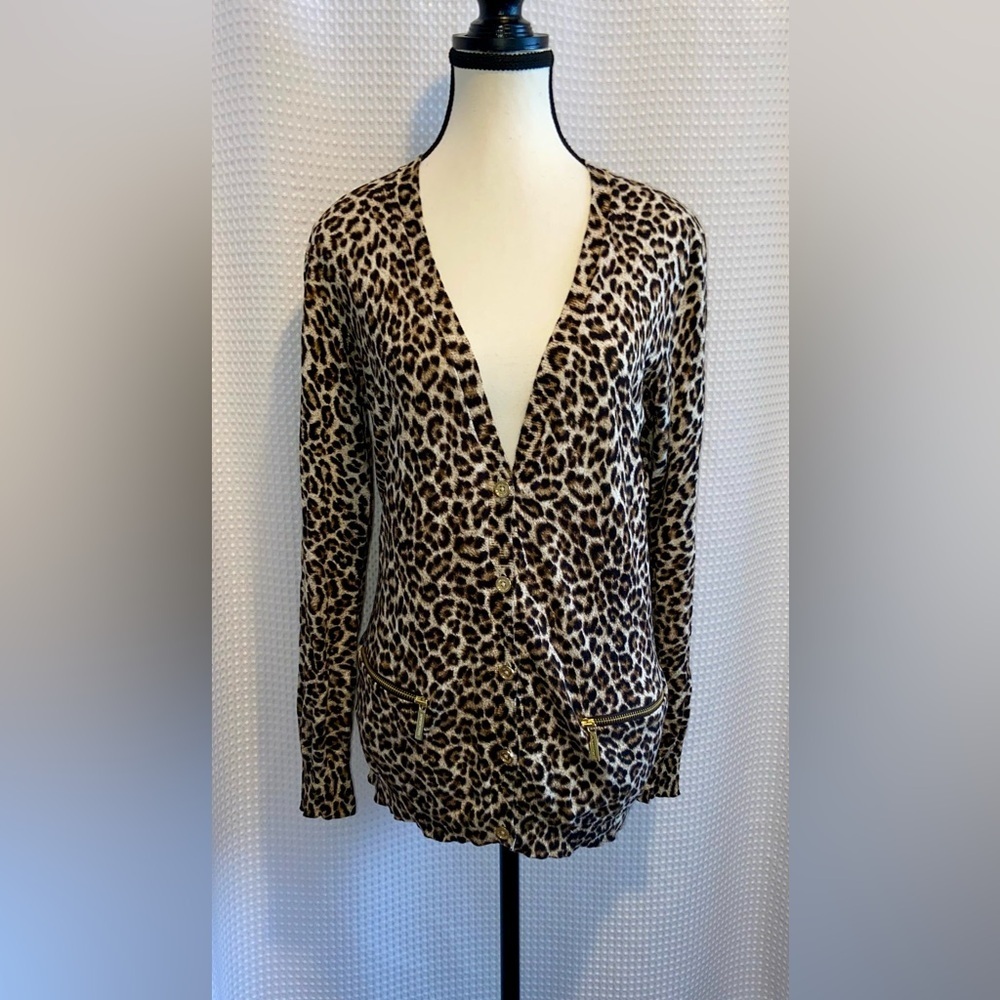 MICHAEL KORS cheetah print buttoned Cardigan size Large‎